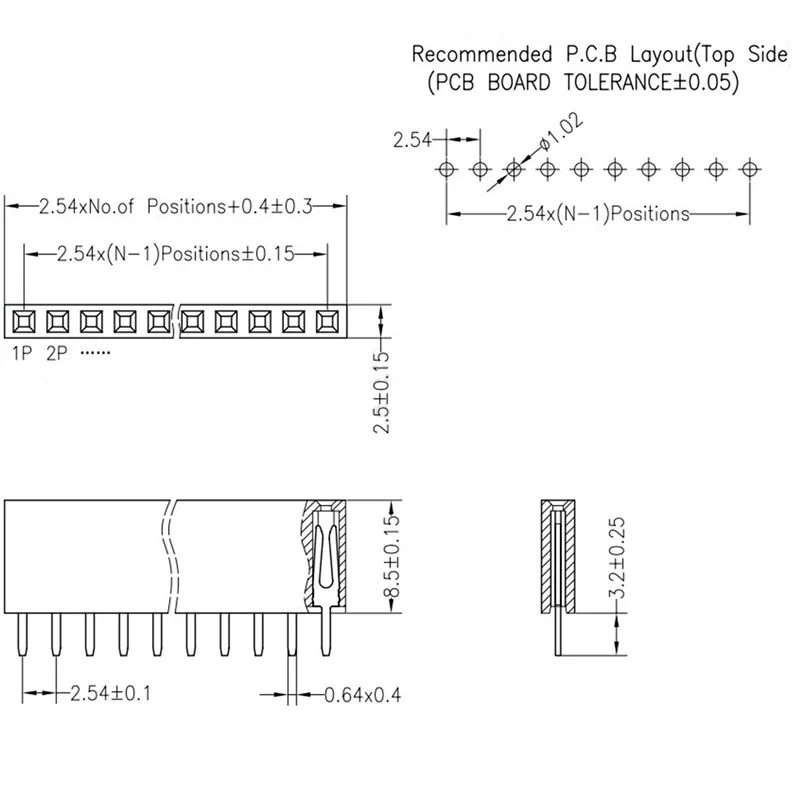 2.54mm 피치 단일 행 암 2 ~ 40P PCB 소켓 보드 핀 헤더 커넥터 스트립 핀 헤더 Arduino 용 2/3/4/6/10/12/16/20/40Pin