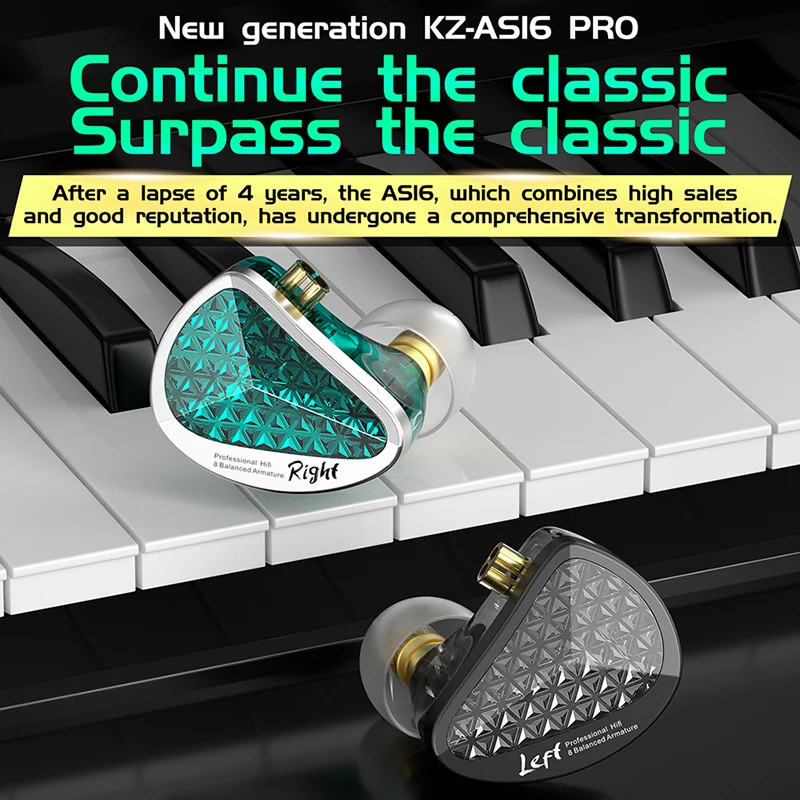 KZ AS16 Pro 이어폰 유선 이어폰 16BA 밸런스드 아마츄어 HIFI 베이스 모니터 헤드폰 소음 차단 이어버드 스포츠 헤드셋