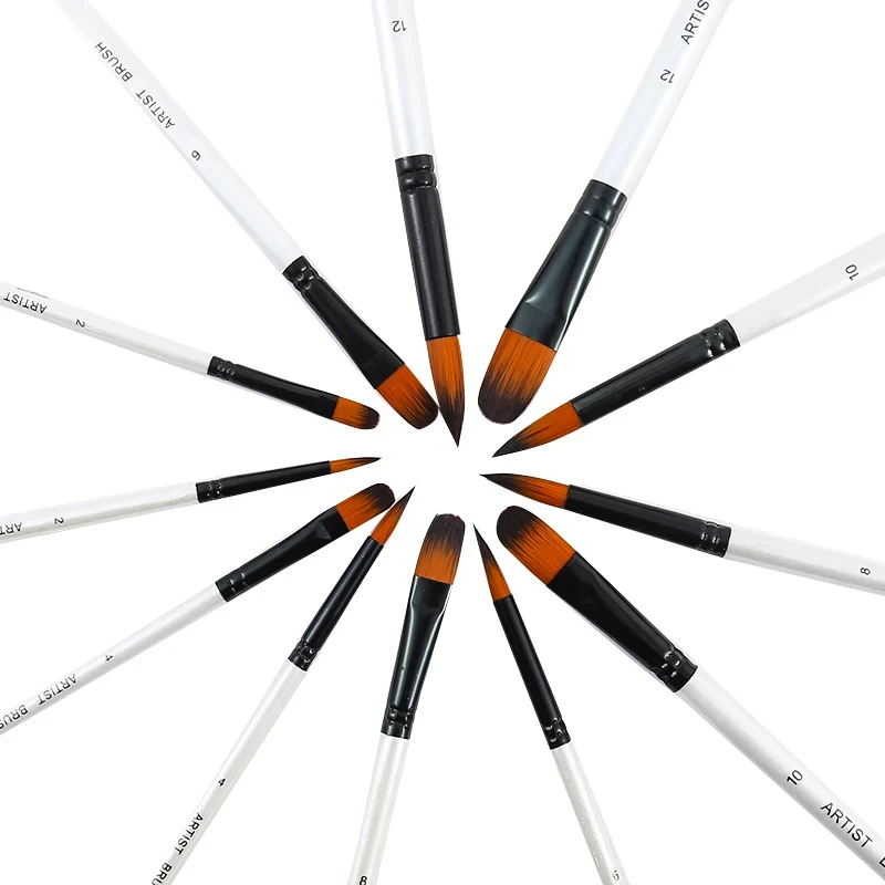 BOMEIJIA 페인트 브러시 세트 라운드 플랫 앵글 헤이즐넛 아릴릭 수채화 오일 구아슈 브러쉬