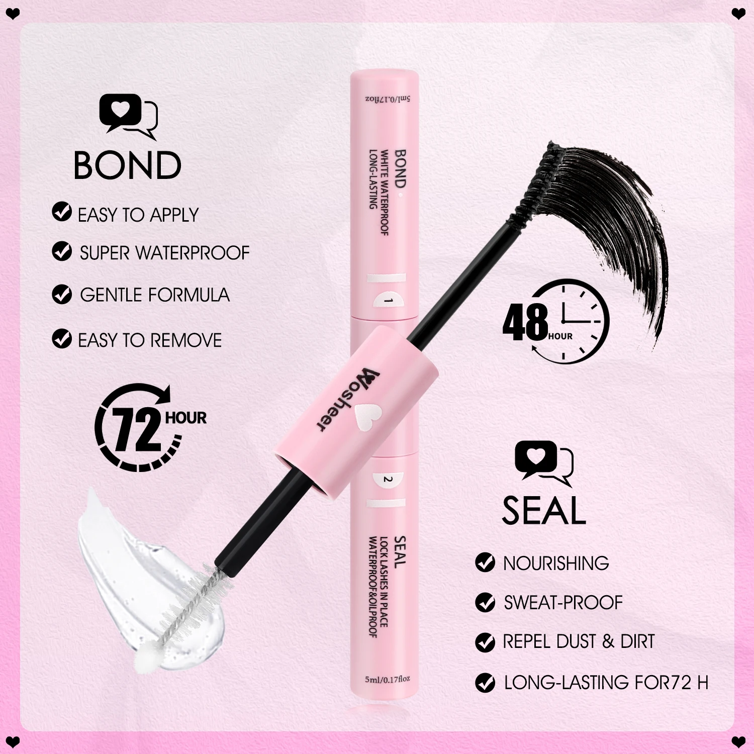 WOSHEER 속눈썹 클러스터 키트 푹신한 개별 속눈썹 래쉬 본드 및 씰 및 리무버 가짜 밍크 속눈썹 속눈썹 연장 DIY