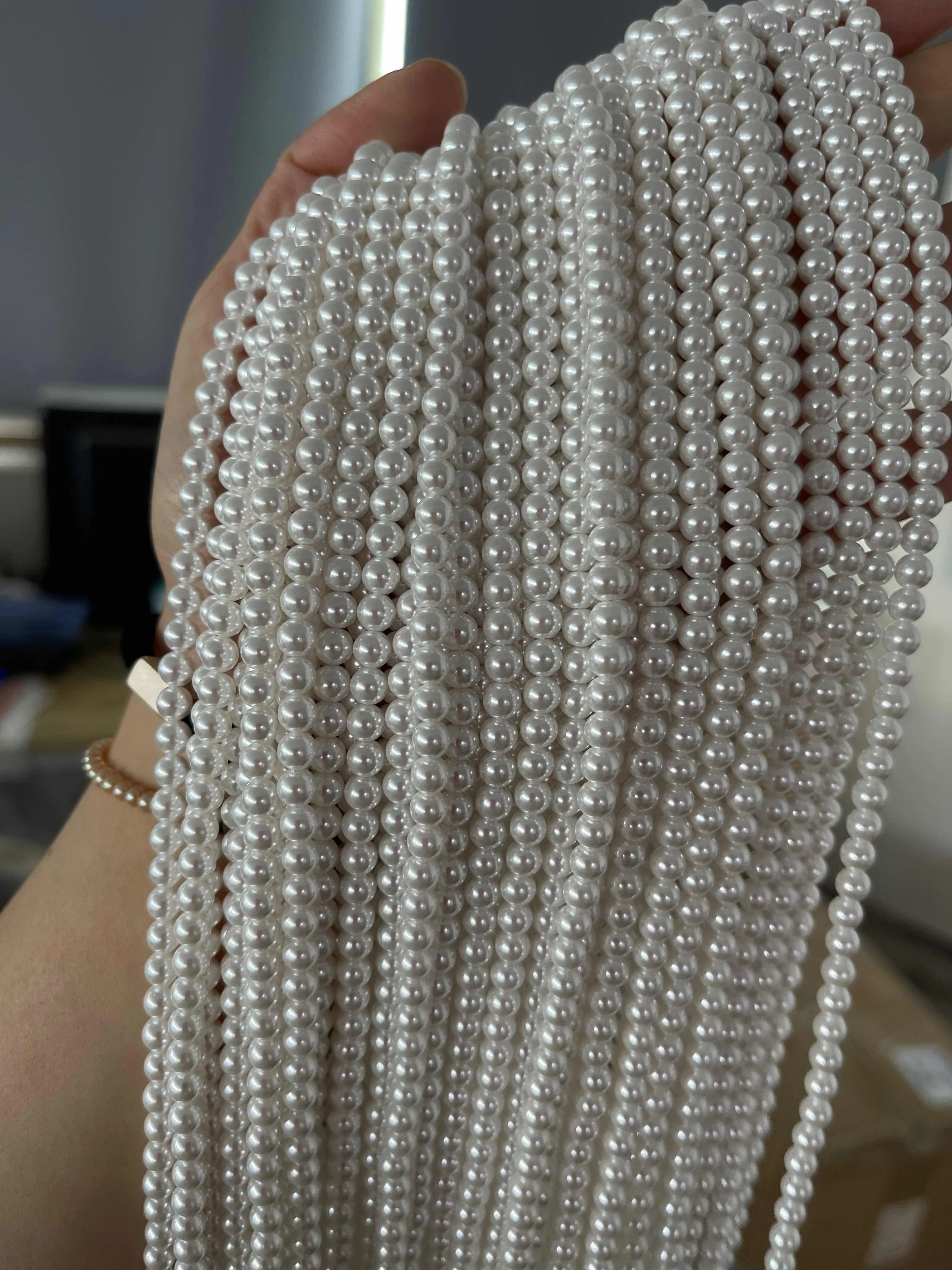 흰색 고품질 라운드 쉘 비즈 모조 진주 우아한 럭셔리 쥬얼리 DIY 목걸이 팔찌 액세서리 선물 38cm