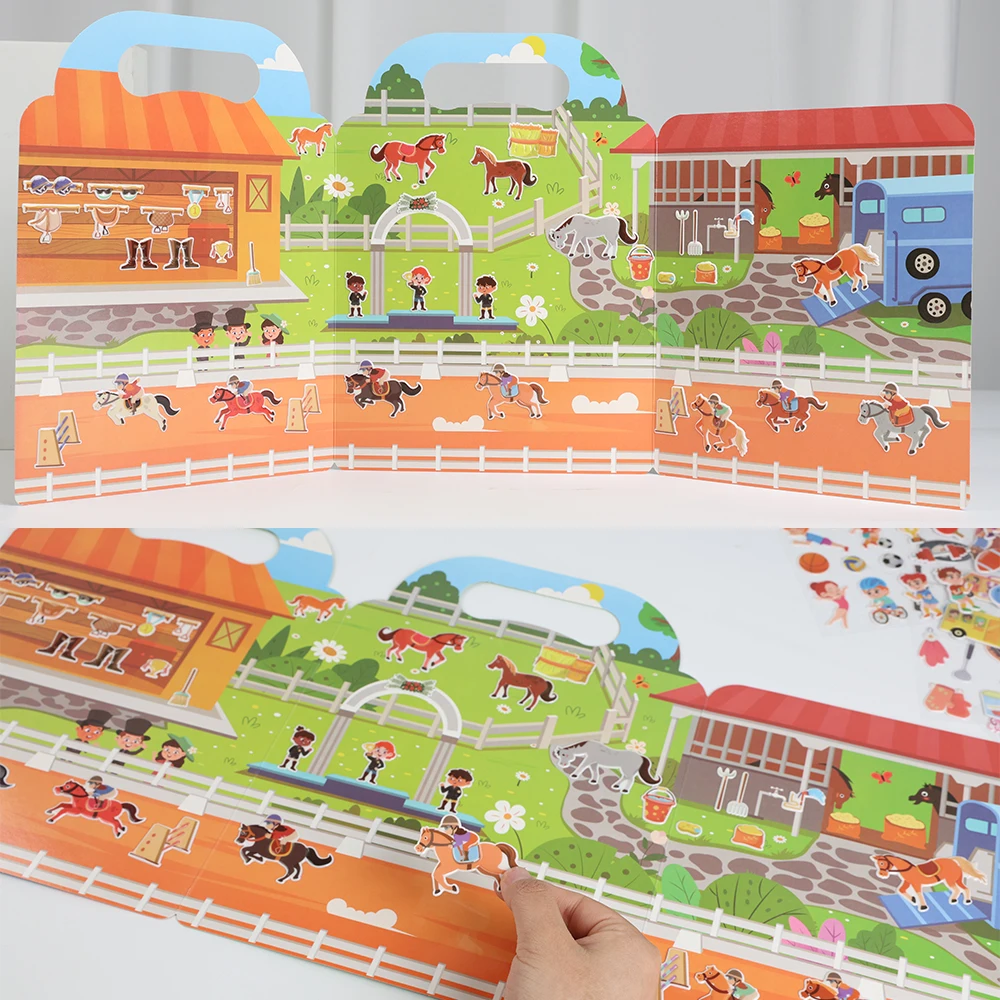 어린이 DIY 스티커 책 거품 장면 스티커 젤리 붙여 넣기 장난감 어린이 휴대용 재사용 가능한 조용한 바쁜 붙여 넣기 책