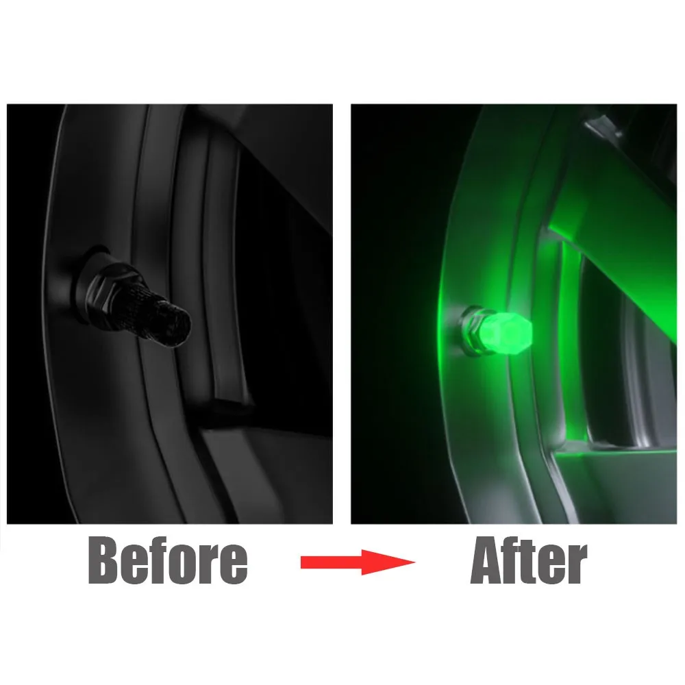 어둠 속에서 빛나는 밸브 모자 자동차 형광 타이어 밸브 오토바이 자전거 바퀴 타이어 허브 커버 장식 모자 장식