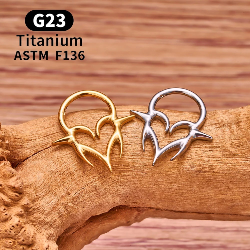 ASTM F136 G23 티타늄 피어싱 Septum 하트 코 링 16G 힌지 리모콘 Tragus 연골 헬릭스 귀걸이 펑크 바디 쥬얼리