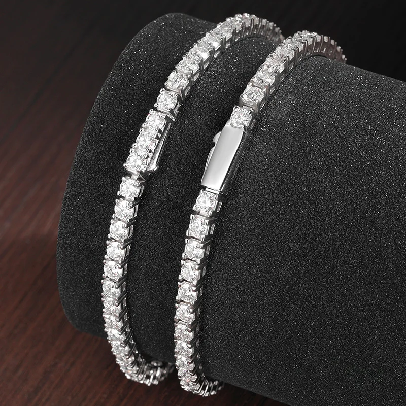 KNOBSPIN D VVS1 모이사나이트 테니스 팔찌 오리지날 s925 스털링 실버 도금 18k 화이트 골드 여자 남자를위한 GRA 팔찌