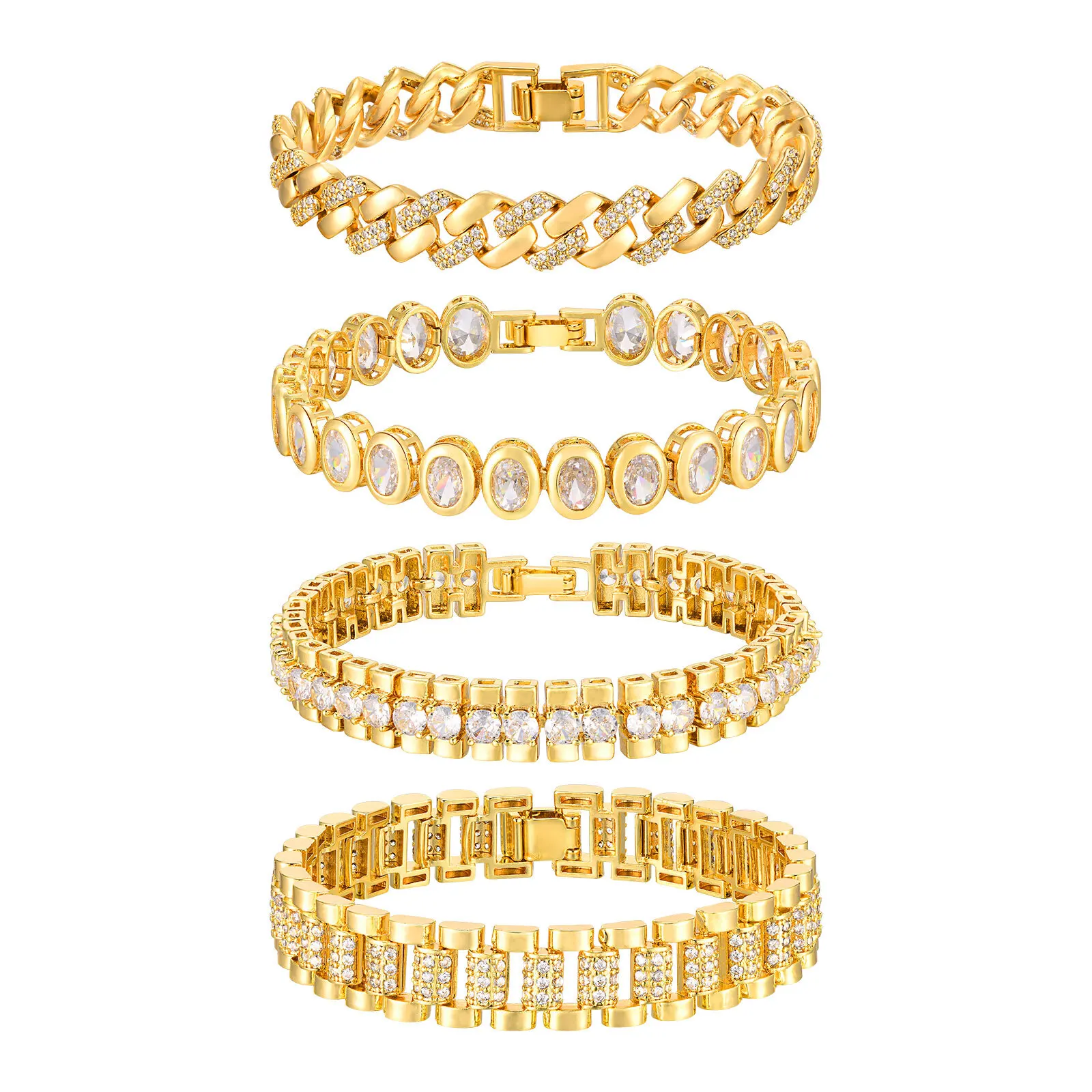 클립 체인 팔찌 14K 골드 도금 큐빅 지르코니아 시계 스트랩 Chunky Link 조정 가능한 쌓을 수있는 보석 여성용 소녀 선물