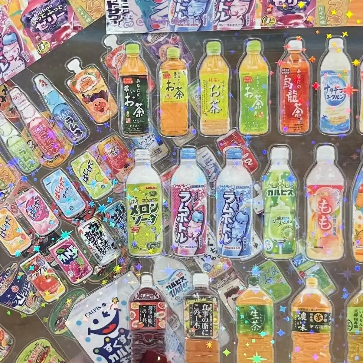 6pcs 반짝이 스티커 Y2K DIY Toploader Scrapbooking 저널 장식 스티커 전화 Kawaii 투명 애완 동물 스티커 선물