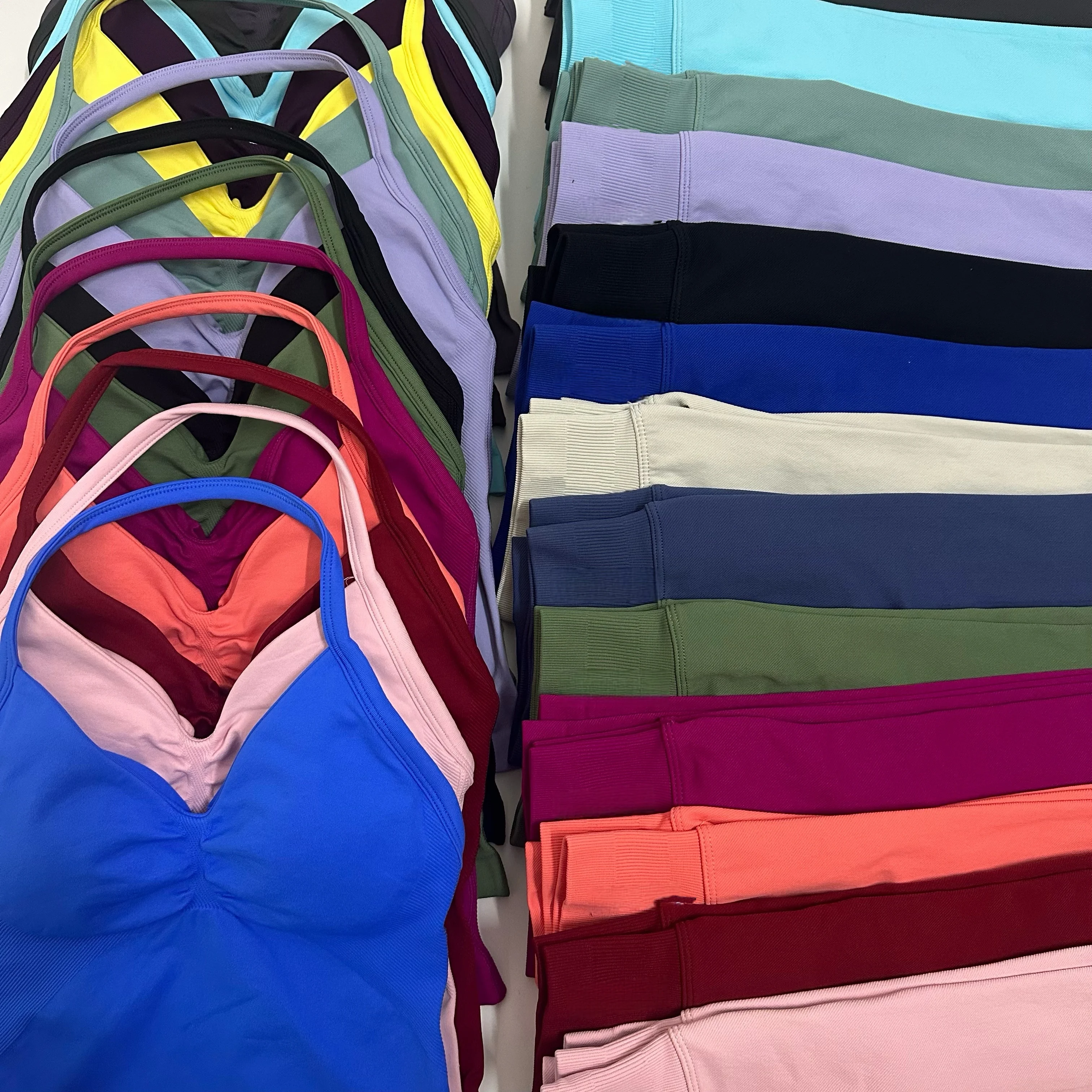 노로고 2피스 세트 요가 레깅스 세트 여성 백리스 탱크탑 하이웨이스트 스크런치 짐 슈트 피트니스 의류 아웃핏 요가 세트