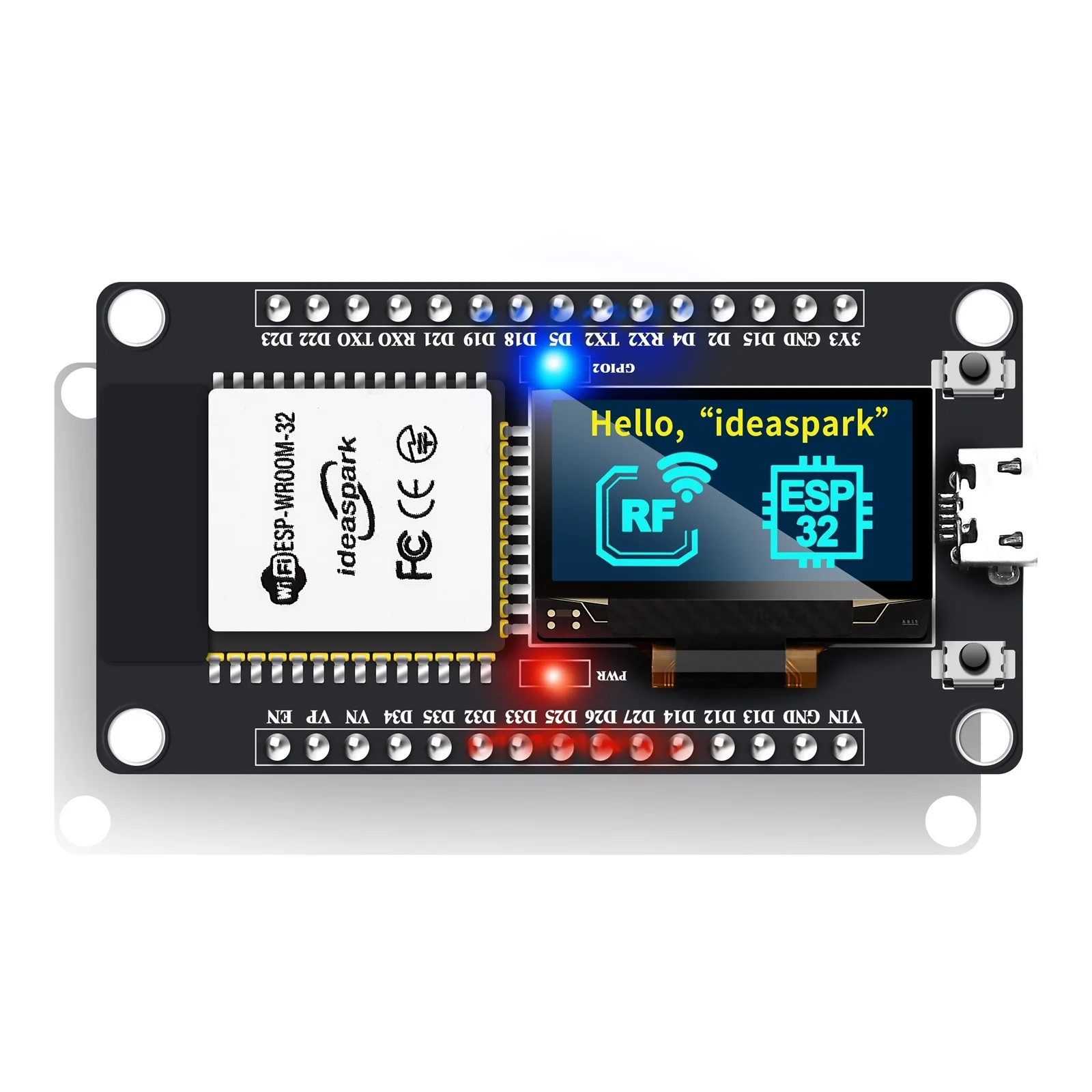아이디어스파크 ®   0.96인치 OLED 디스플레이, CH340, WiFi+BLE 무선 모듈, Arduino/Micropython용 마이크로 USB를 갖춘 ESP32 개발 보드