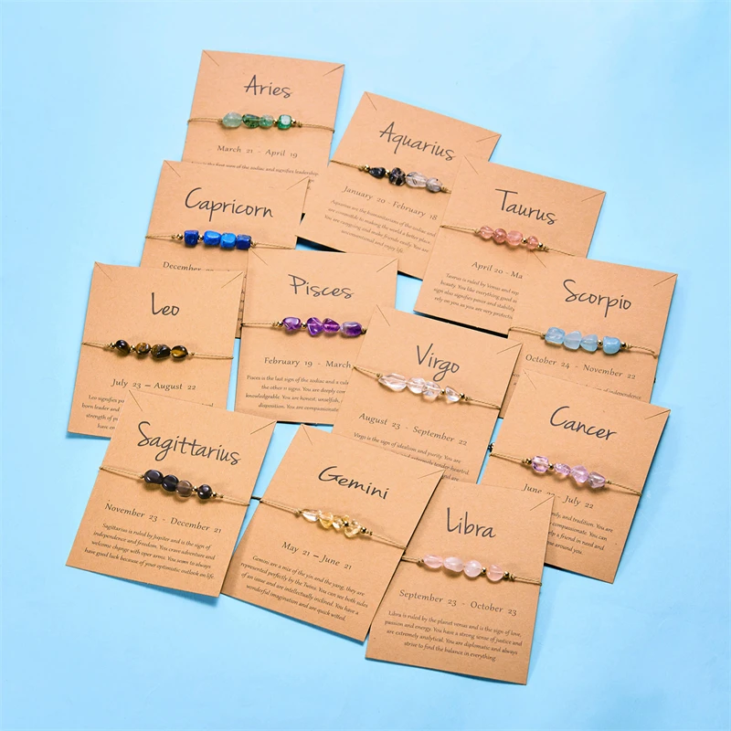 12 별자리 천연석 비즈 여성용 팔찌 조디악 징후 팔찌 양자리 황소 자리 처녀 자리 우정 커플 생일