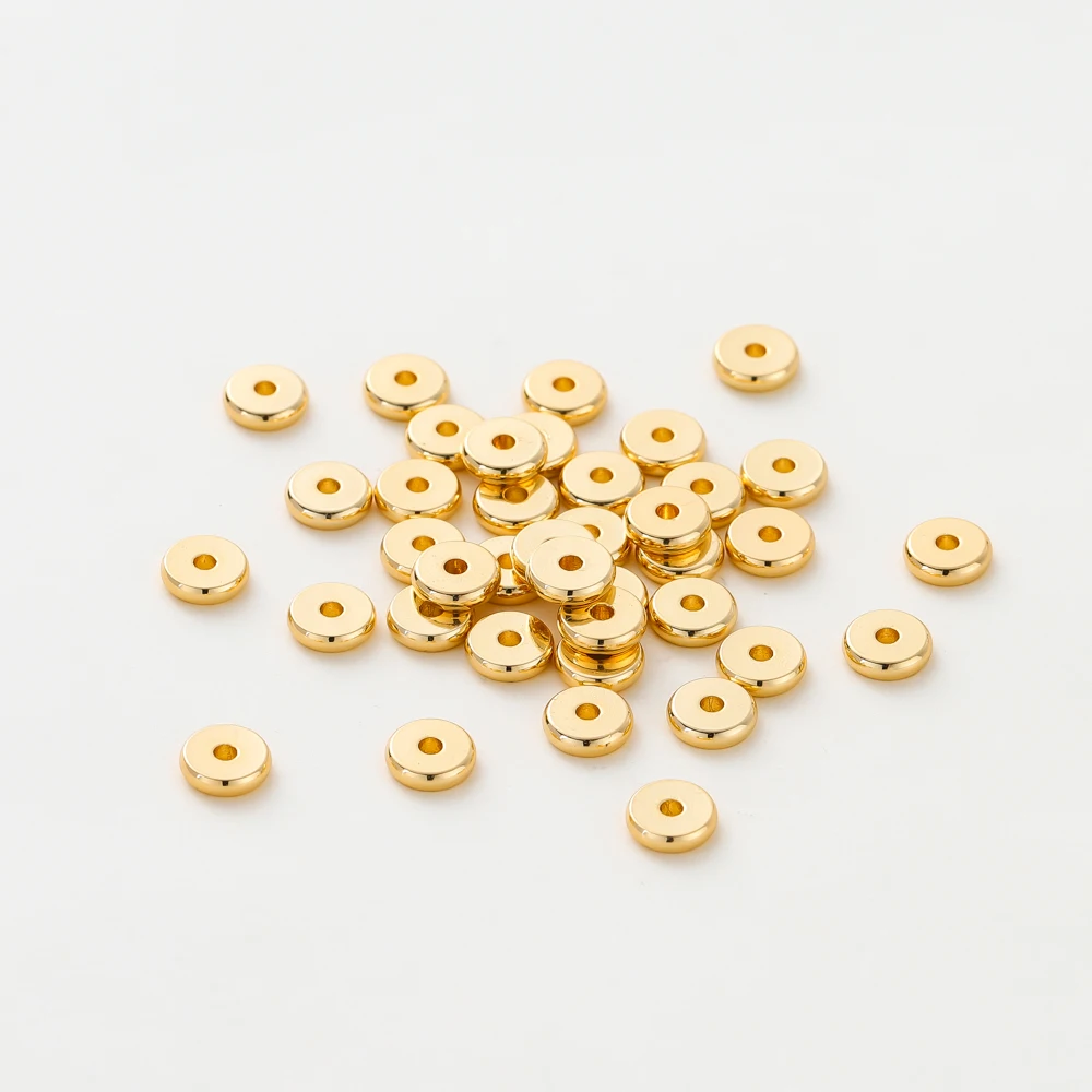 50 개/몫 14K/18K 골드 컬러 도금 황동 4mm 5mm 6mm 라운드 스페이서 비즈 DIY 쥬얼리 액세서리에 대 한 플랫 팔찌 비즈