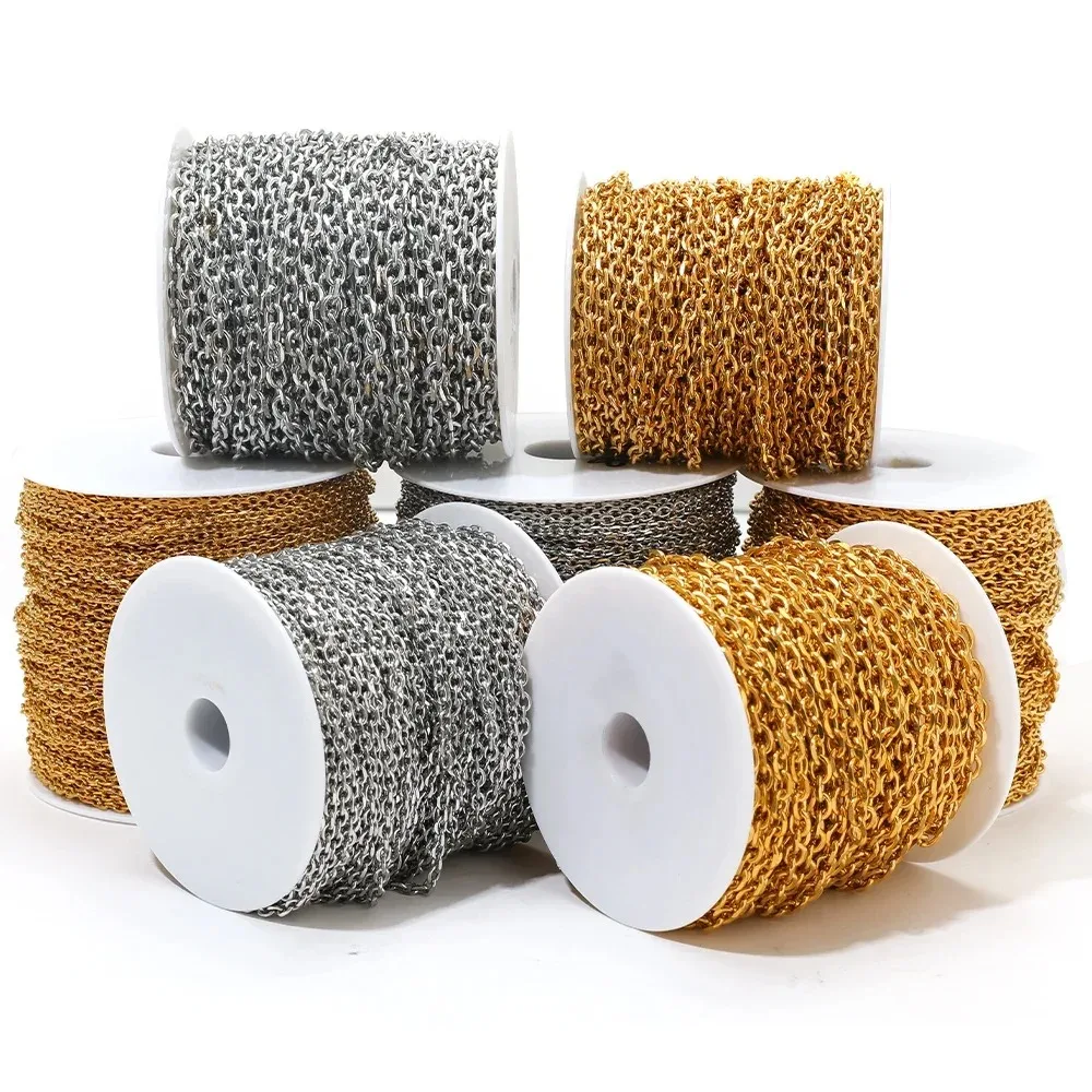 1미터 변색 없는 스테인리스 스틸 골드 크로스 플랫 체인, DIY 쥬얼리 부자재 팔찌 액세서리 목걸이 귀걸이 제작용