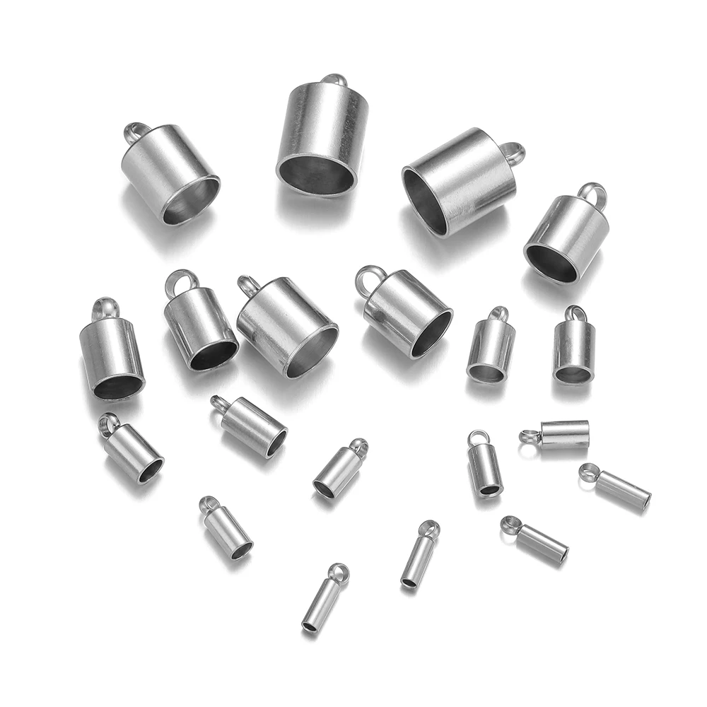 20pcs 스테인레스 스틸 크림프 엔드 캡 가죽 코드 엔드 팁 비즈 캡 PVD 도금 골드 걸쇠 DIY 쥬얼리 찾기 용품 만들기