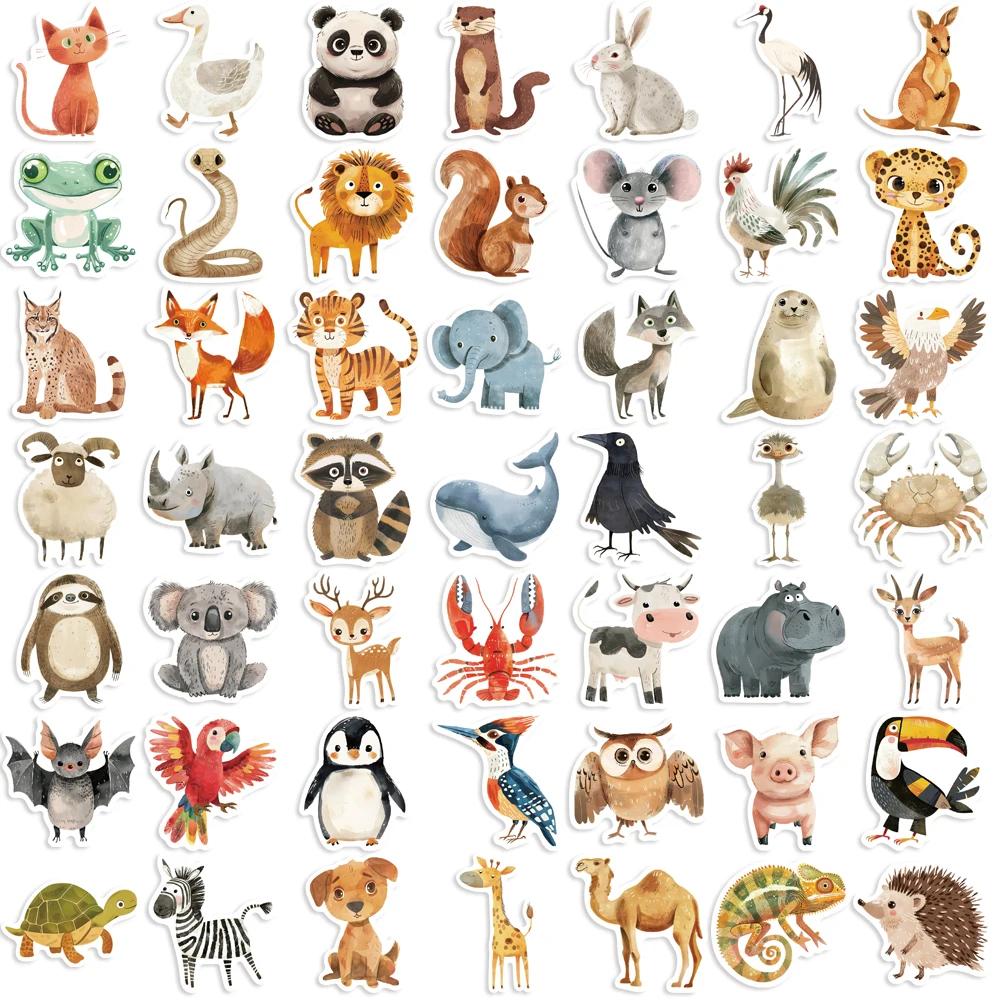 귀여운 어린이 책 그림 스티커, 비닐 방수 스티커, 어린이 장난감 동물 데칼, Loptop 물병 휴대폰용, 50 개