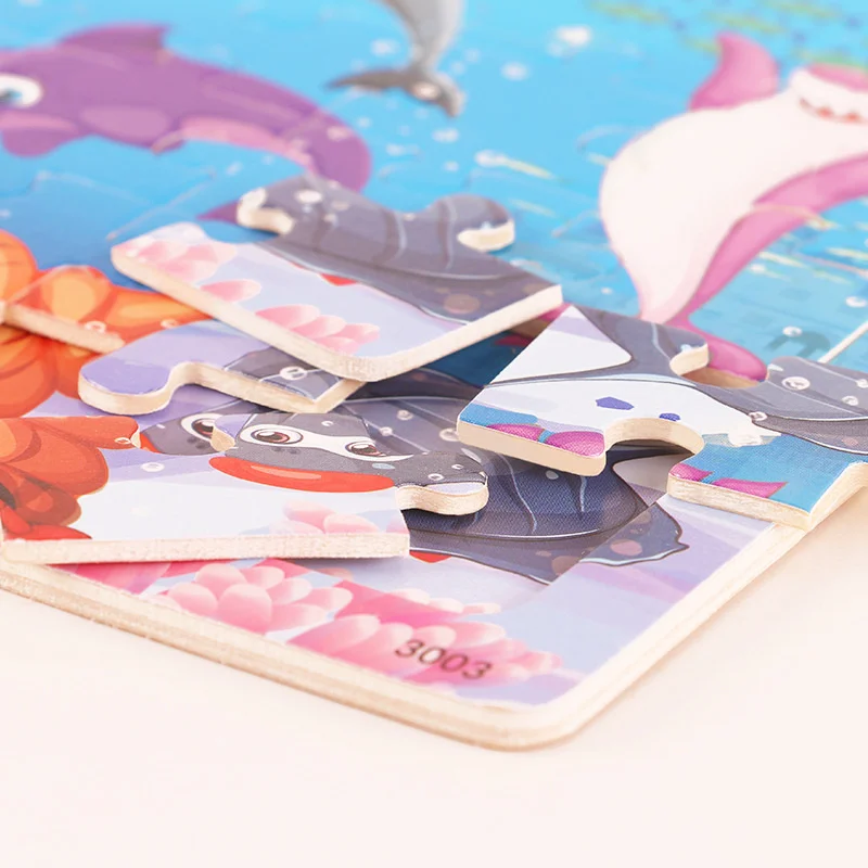 새로운 30 조각 나무 퍼즐 만화 동물 교통 Tangram 나무 3d 퍼즐 몬테소리 교육 장난감 어린이 선물 용품