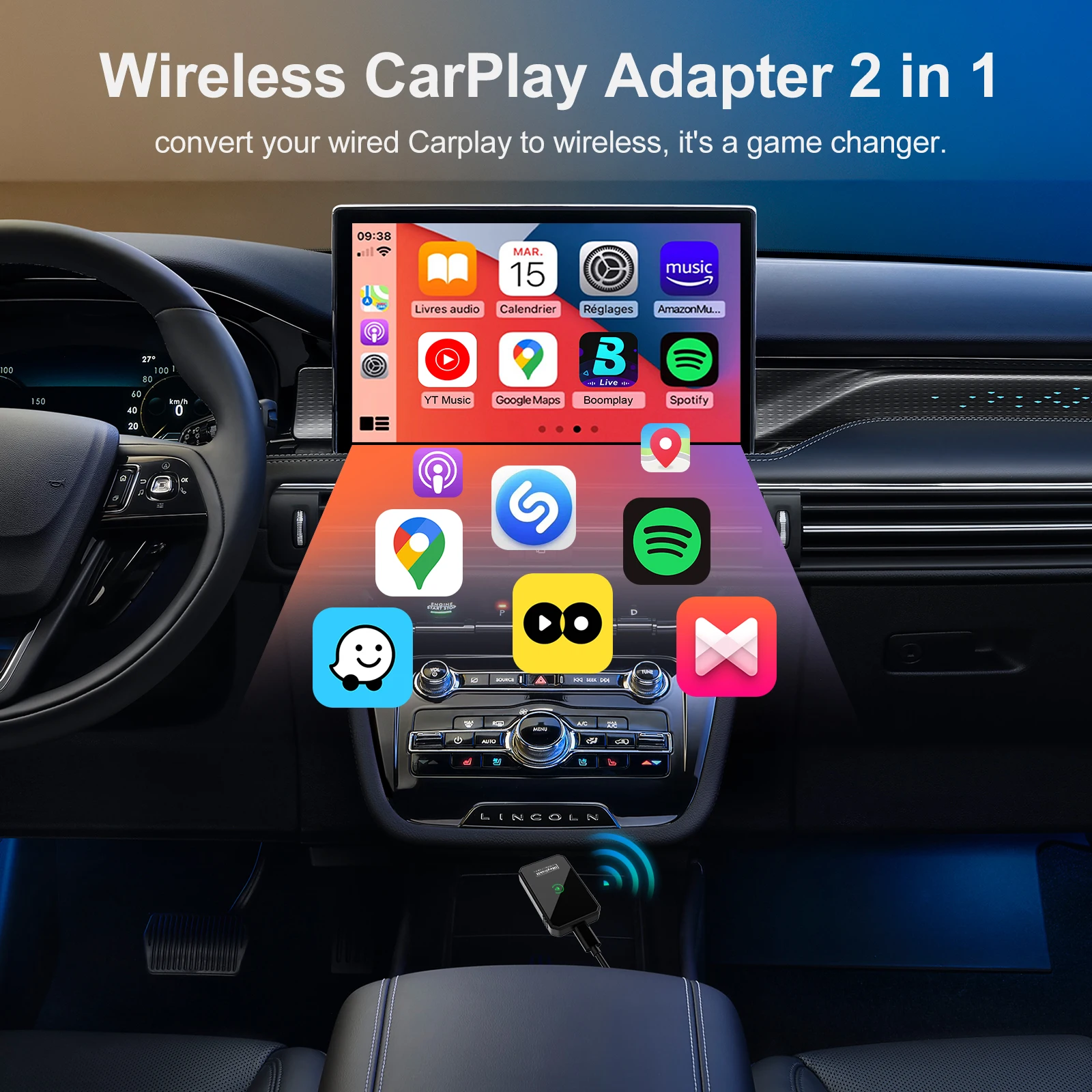 IHeylinkit 무선 Carplay 안드로이드 자동 무선 어댑터 동글 활성제 대부분의 차량 모델에 대한 자동 연결 아연 합금 쉘