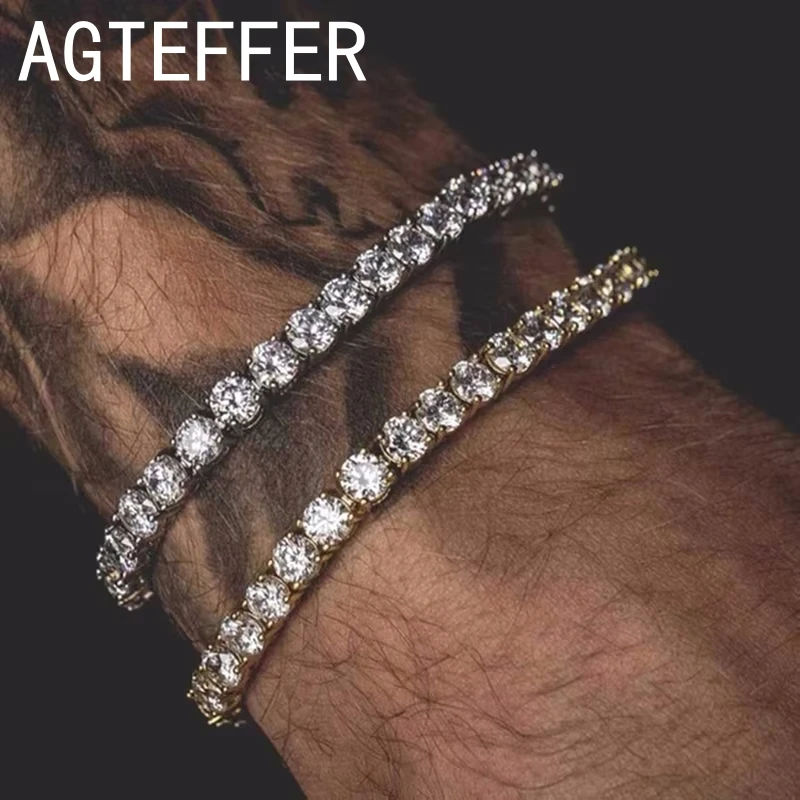 925 스털링 실버 테니스 팔찌 여성을위한 2/4mm 큐빅 지르코니아 손에 남성 크리스탈 체인 힙합 streetwear 쥬얼리