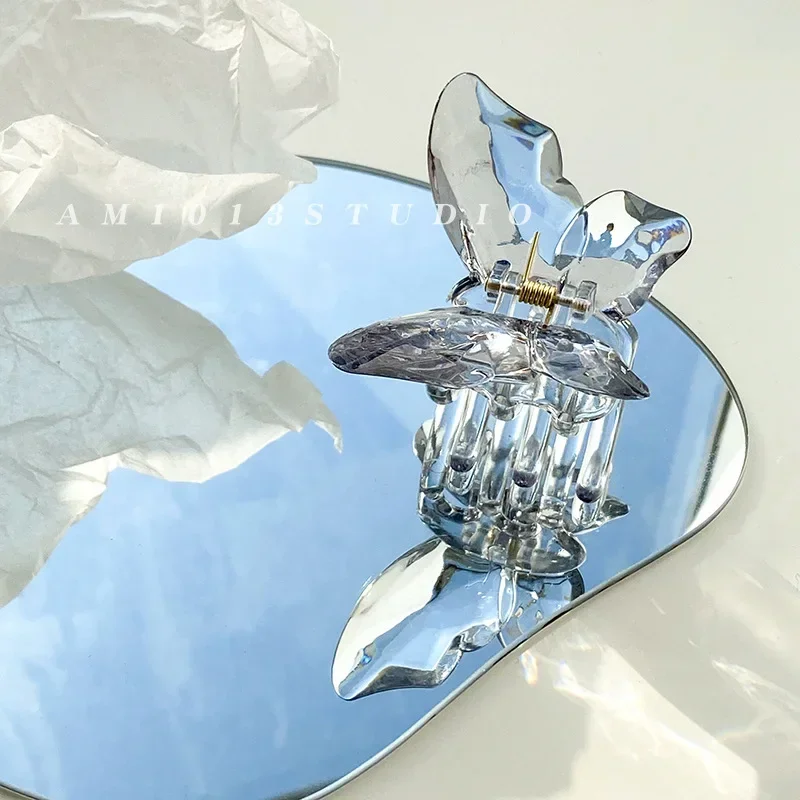 크리스탈 나비 인어 헤어 클로 걸스 백 헤드 클램프 클립, 투명 대형 헤어 클립 머리핀, 머리 장식 헤어 액세서리