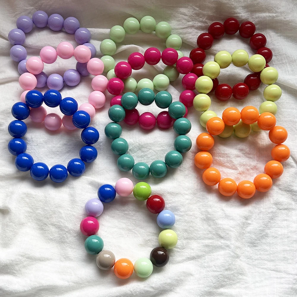 귀여운 달콤한 다채로운 아크릴 큰 구슬 Chunky 팔찌 형광 손 페르시 간단한 Bangles 여름 봄 쥬얼리 액세서리