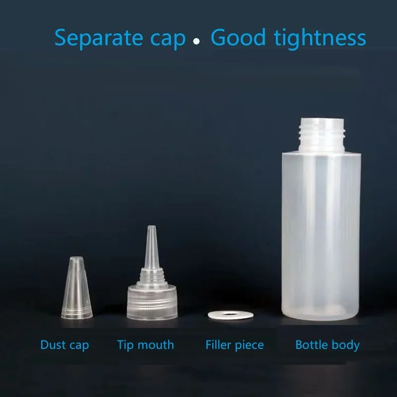 10Pcs 30-100ml 빈 플라스틱 접착제 병 나사 뚜껑이있는 PE 소재 잉크 오일 안료 컨테이너에 대 한 액체 드롭 병을 짜내십시오