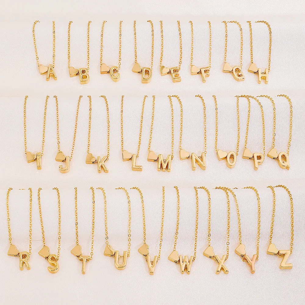LATS 패션 작은 심장 우아한 목걸이 골드 실버 색상 26 문자 이름 초커 여성 펜던트 팔찌 쥬얼리 선물