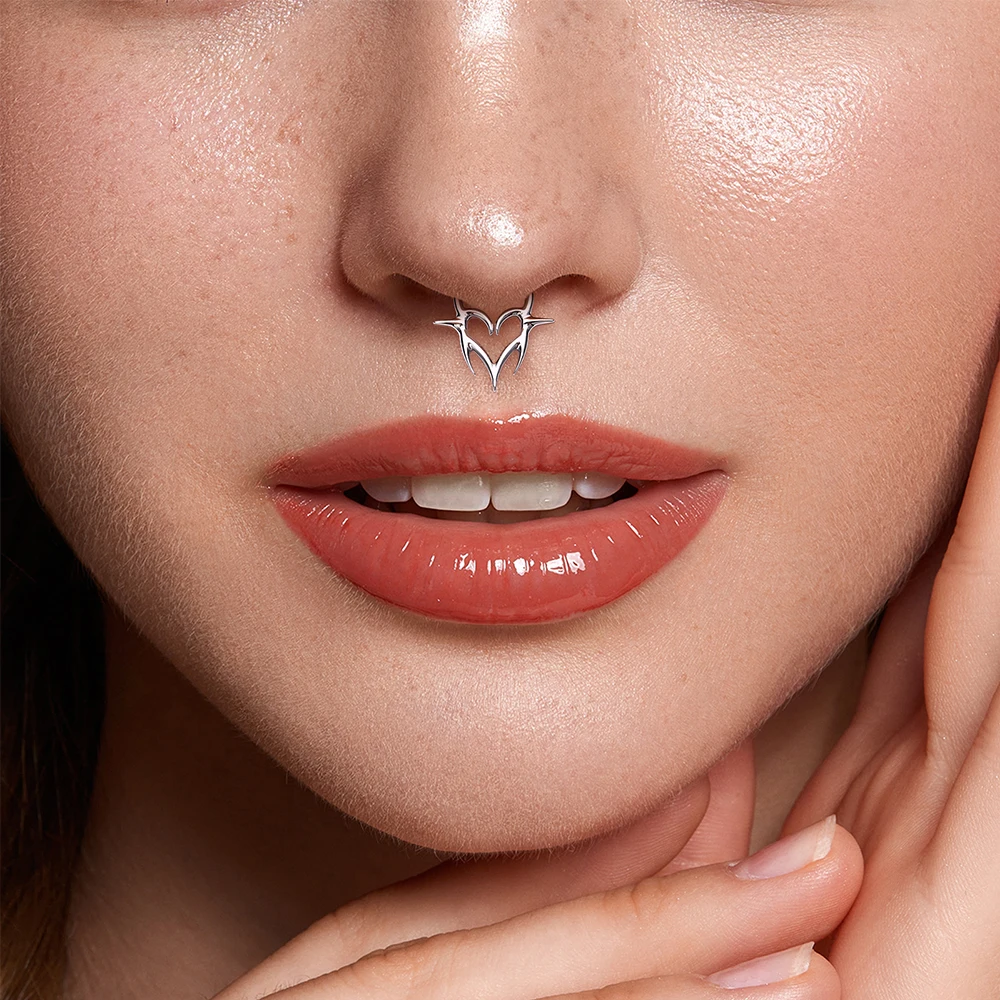 ASTM F136 G23 티타늄 피어싱 Septum 하트 코 링 16G 힌지 리모콘 Tragus 연골 헬릭스 귀걸이 펑크 바디 쥬얼리