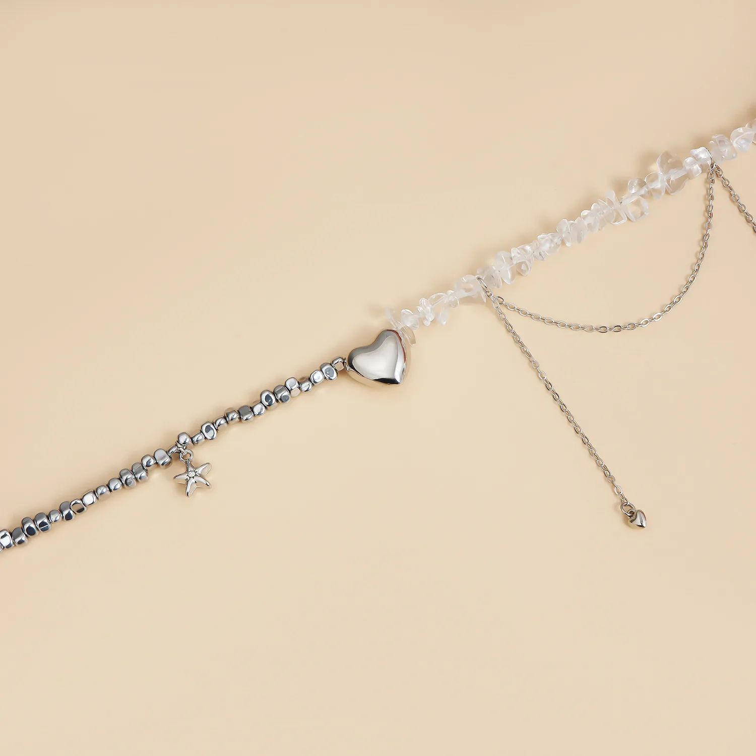 LATS 여성용 우아한 불규칙한 합금 크리스탈 패널 하트 펜던트 목걸이, 체인 초커, 디너 파티 패션 주얼리