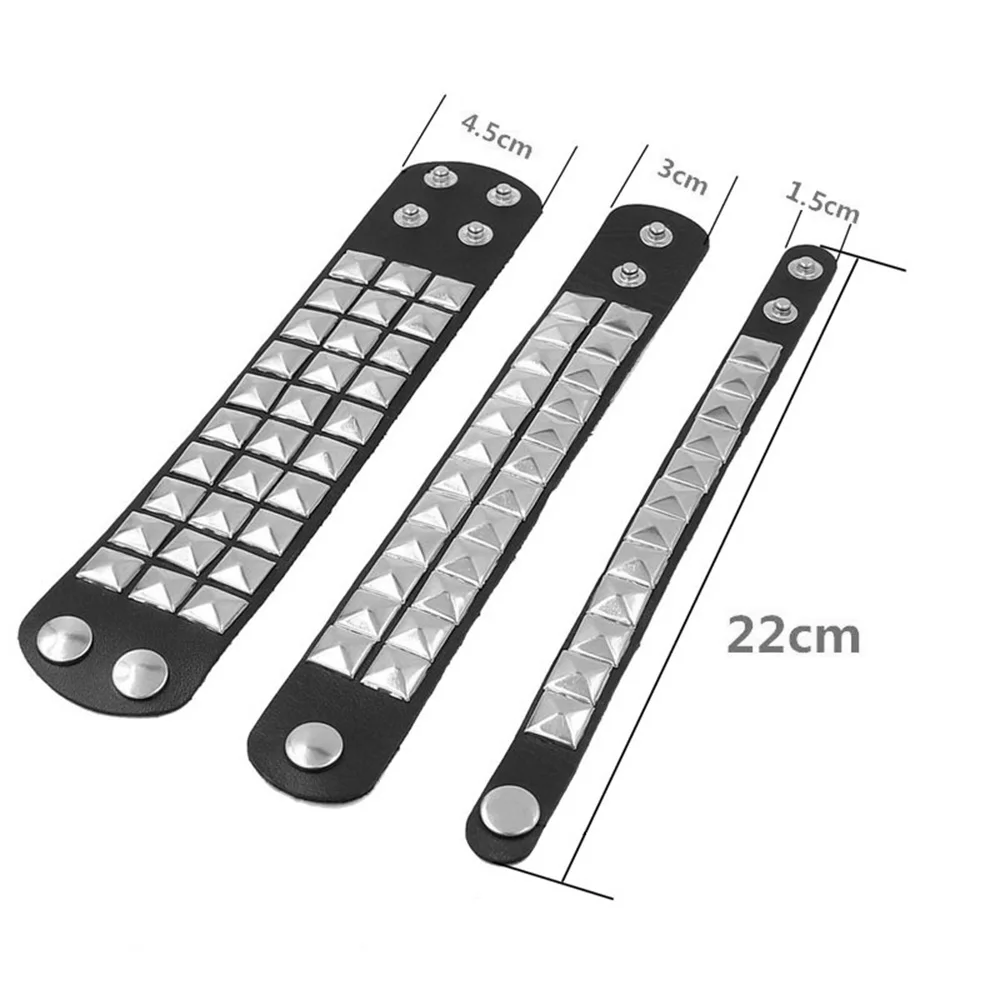 블랙 가죽 고스 스퀘어 와셔 리벳 팔찌 커프 팔찌 고딕 펑크 팔찌 완장 남성 여성을위한