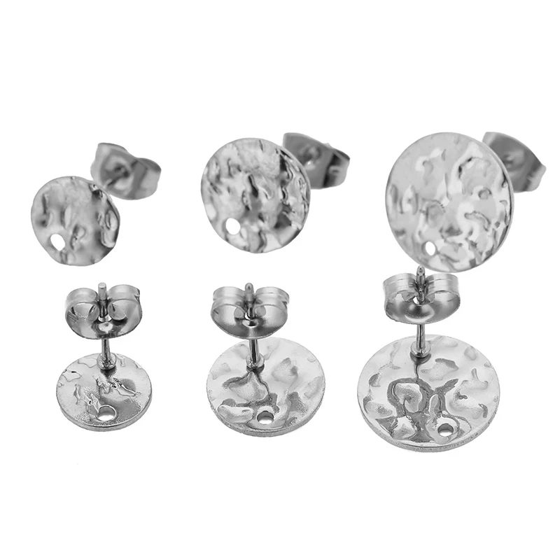 10pcs 스테인레스 스틸 엠보싱 귀 포스트 스터드 귀걸이 플러그와 기본 핀 DIY 쥬얼리 만들기위한 18k 골드 컬러 귀 뒤로