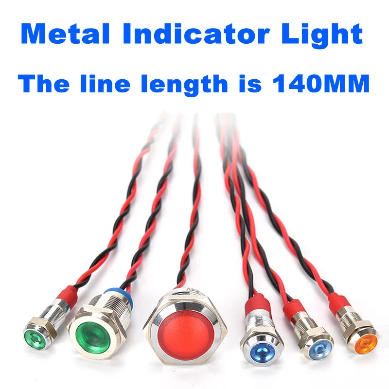6mm8mm10mm12mm16mm19mm22mm 금속 표시기 LED 신호 와이어 3v 5v 12V 24V 220V 경고등, 빨간색, 파란색, 노란색, 녹색