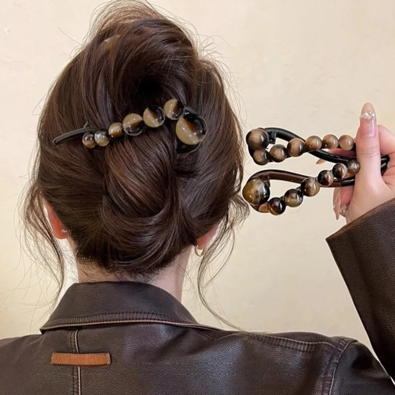 빈티지 S 모양 플러시 공 여성을위한 말린 장미 머리핀 포니 테일 트위스트 헤어 클립 패션 상어 클립 바레트 헤어 액세서리