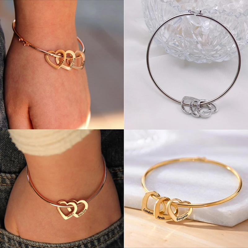 여성을위한 맞춤형 조각 이름 하트 펜던트 Bangles 맞춤형 스테인레스 스틸 팔찌 쥬얼리 여자 친구 생일 선물