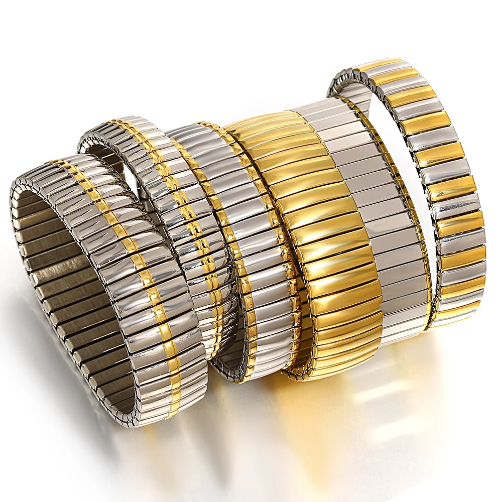 Freetry 18K 골드 도금 스테인레스 스틸 조절 팔찌 패션 탄성 금속 팔찌 유행 보석 액세서리 공식