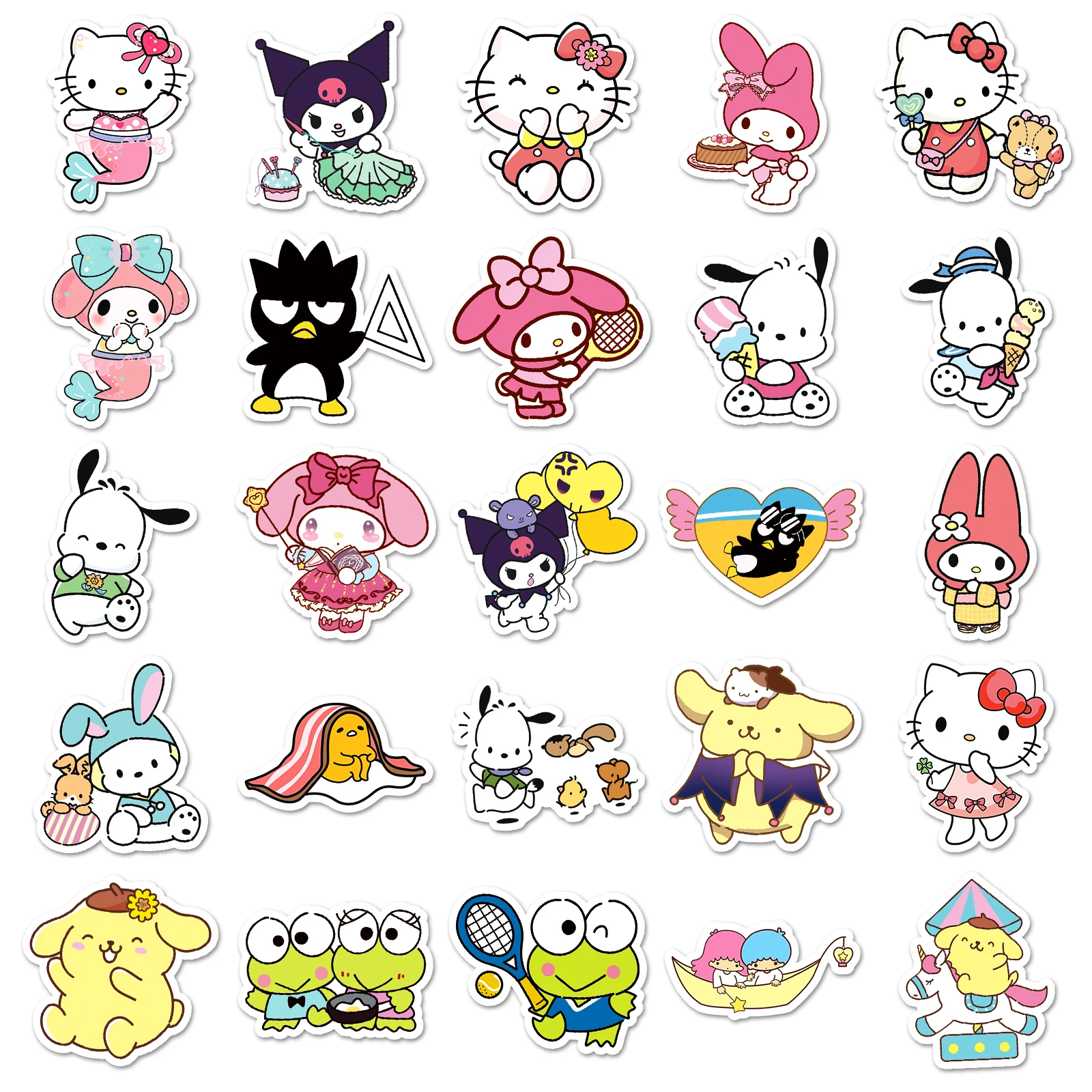 50 조각 MINISO 재미 있은 귀여운 Sanrio 가족 Cinnamoroll 멜로디 Hellokitty 혼합 스티커 DIY For Phones 노트북 자동차 스티커