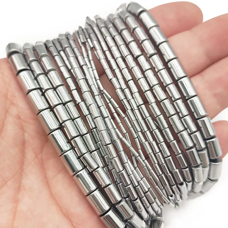 주얼리 제작용 원형 적철광 실린더 스페이서 루즈 비즈, DIY 팔찌 액세서리, 실버 컬러 천연석, 4mm, 5mm, 6mm, 8mm