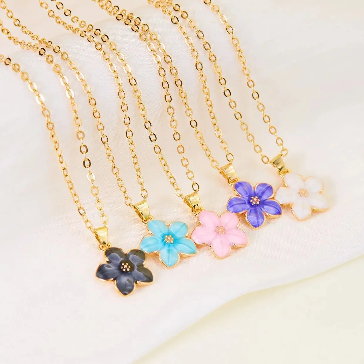여성을위한 미니멀리스트 화려한 꽃 목걸이 로맨틱 핑크 체리 펜던트 목걸이 소원 종이 카드 만들기 우정 쥬얼리