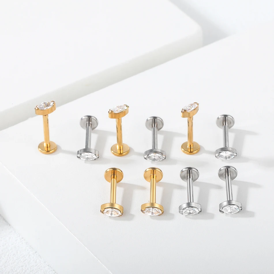 여성을위한 1Pc 티타늄 귀 연골 스터드 귀걸이 내부 스레드 지르콘 꽃 귀 엽 Tragus 헬릭스 립 링 쥬얼리 16G