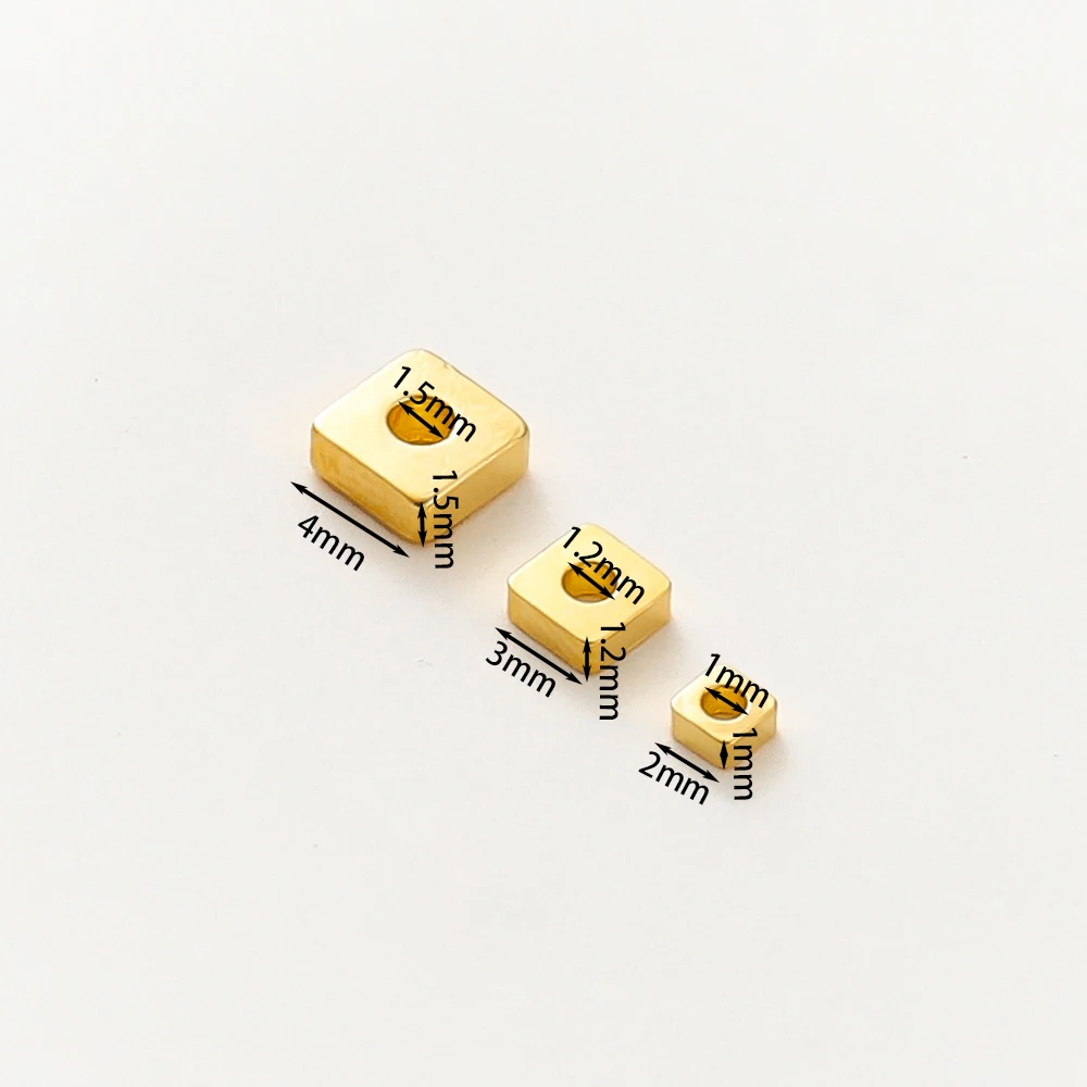 30-100Pcs 14K/18K 골드 컬러 도금 황동 2/3/4mm 플랫 스퀘어 스페이서 구슬 DIY 팔찌 목걸이 쥬얼리 액세서리 만들기