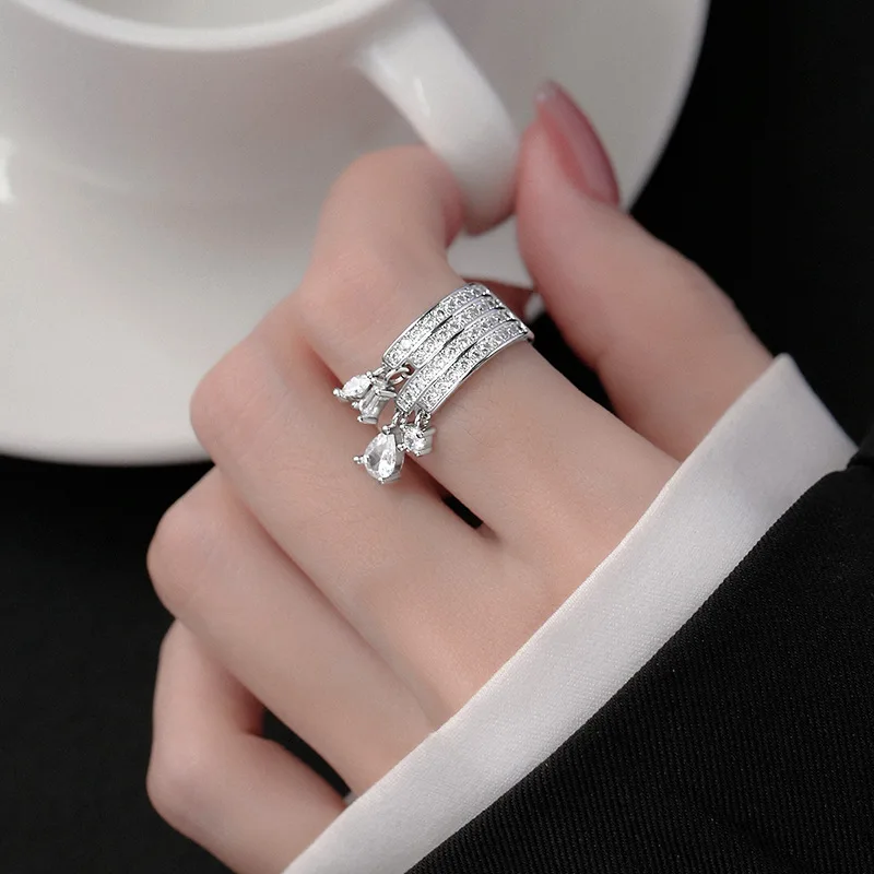 XIYANIKE 여성용 니치 물방울 지르콘 커프 손가락 반지, 소녀 패션, 새로운 쥬얼리, 친구 선물, 파티 웨딩