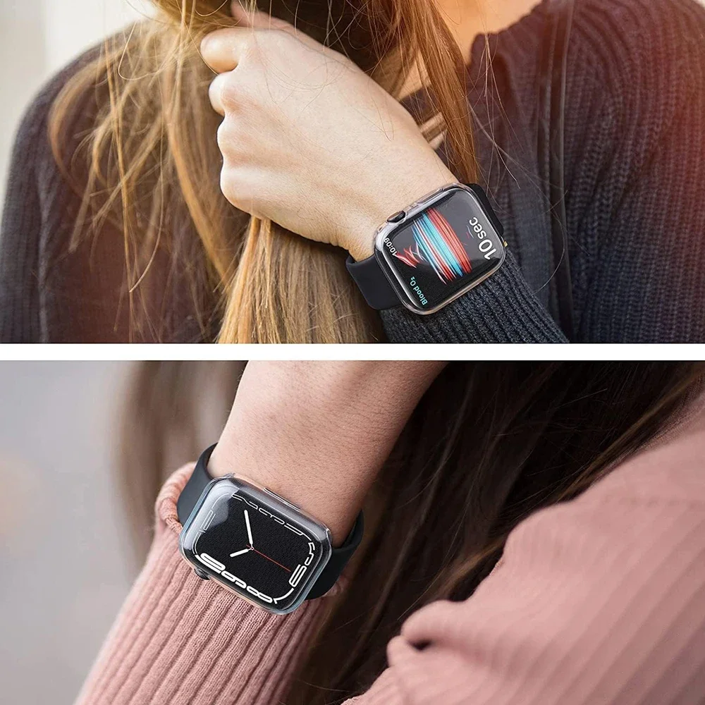 TPU 화면 보호기 케이스 Apple Watch 45mm 41mm 44MM 40MM 42MM 38MM IWatch 9 8 7 SE 6 5 4 3 2 1 용 전체 범프 커버
