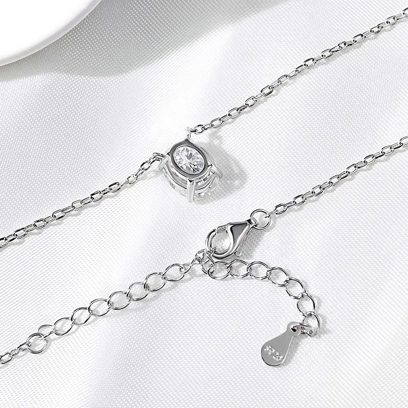 Smyoue 여성용 타원형 컷 모이사나이트 목걸이, 진짜 실버 체인, 925 팬던트 랩 다이아몬드, 생일 선물, 쥬얼리 100%, 1CT, 2CT, 3CT