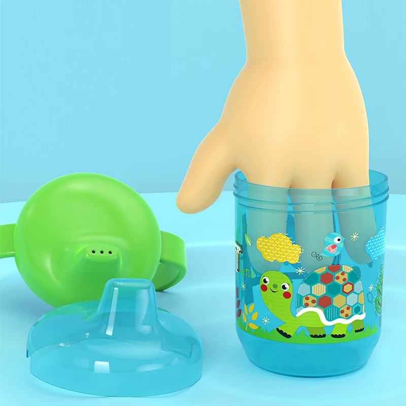 귀여운 Duckbill 컵 아기 학습 마시는 컵 더블 핸들 플립 뚜껑 BPA 무료 누출 방지 유아 물 컵 뚜껑이있는 병