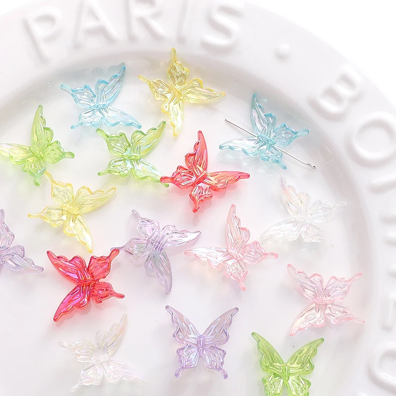 20Pcs 아크릴 지우기 AB 컬러 나비 비즈 공예에 대 한 느슨한 스페이서 비즈 매력 DIY 목걸이 팔찌 쥬얼리 재료 만들기