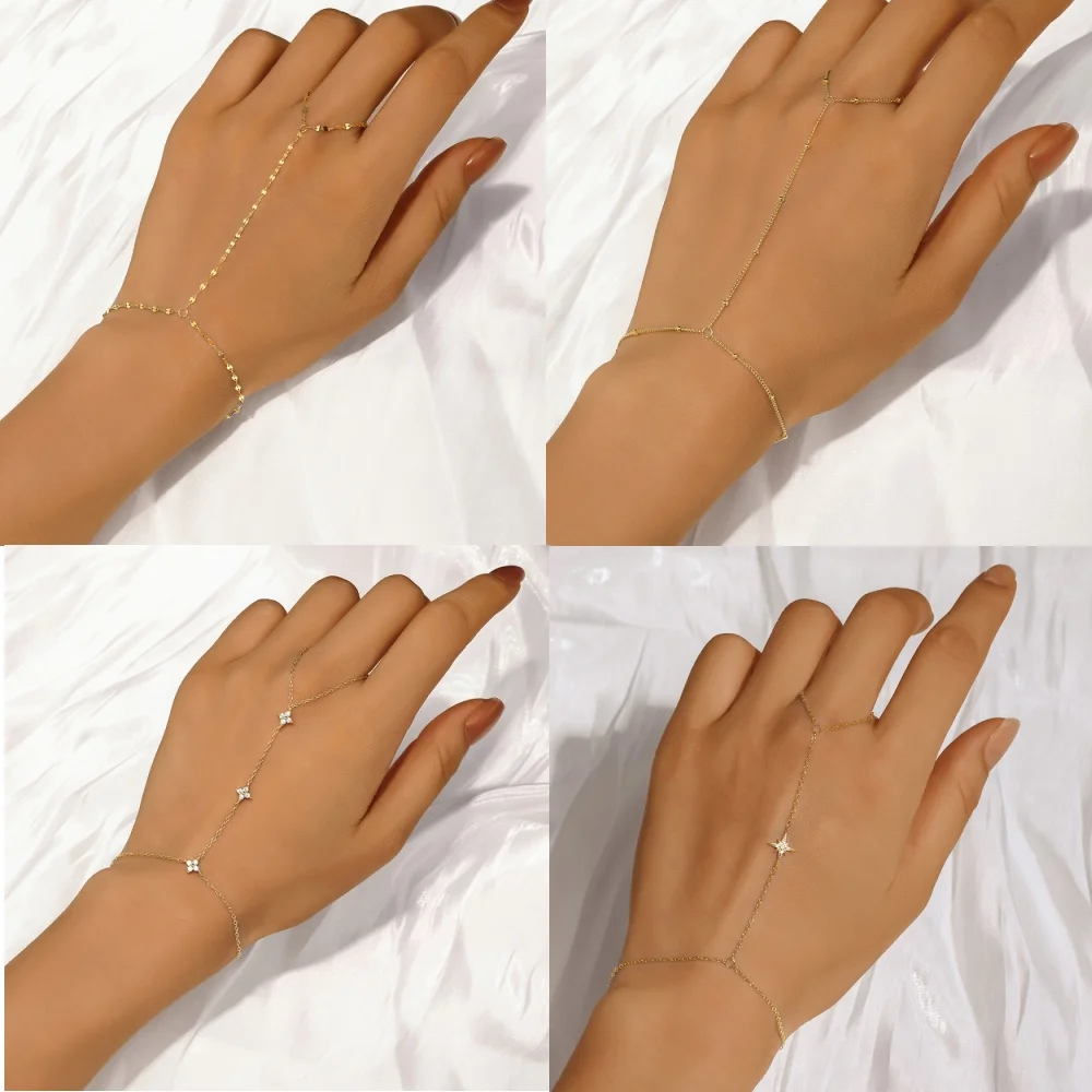 ROXI 925 스털링 실버 하트/스타 지르콘 팔찌 여성을위한 손가락 디자인 핸드 체인 액세서리 파티 보석 선물