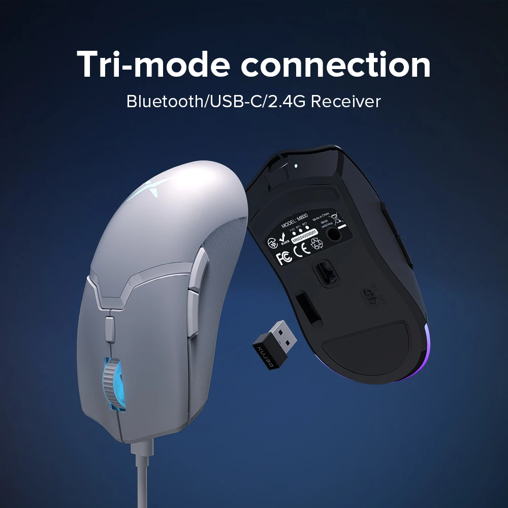 Delux M800PRO PAW3395 무선 게임용 마우스 RGB 라이트 26000DPI PC 노트북 게이머 용 유선 프로그래밍 가능한 인체 공학적 충전식 마우스