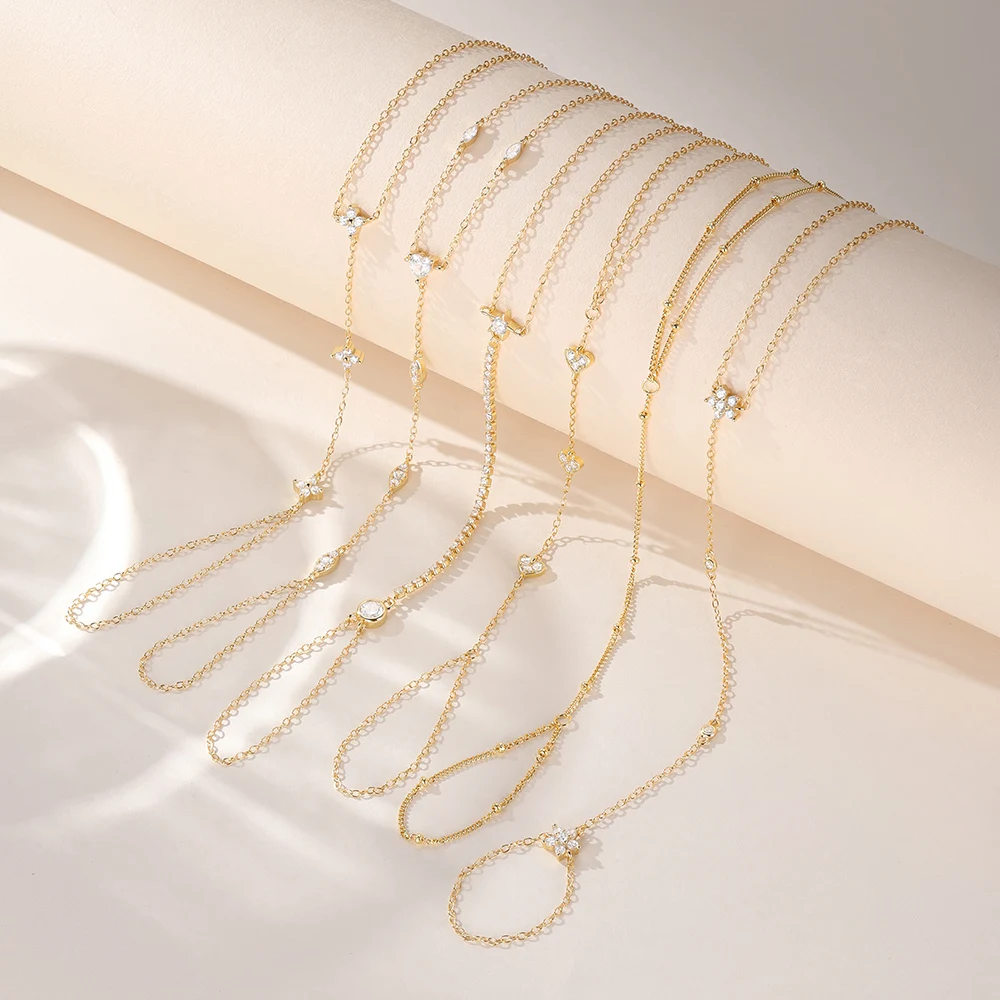 ROXI 925 스털링 실버 하트/스타 지르콘 팔찌 여성을위한 손가락 디자인 핸드 체인 액세서리 파티 보석 선물