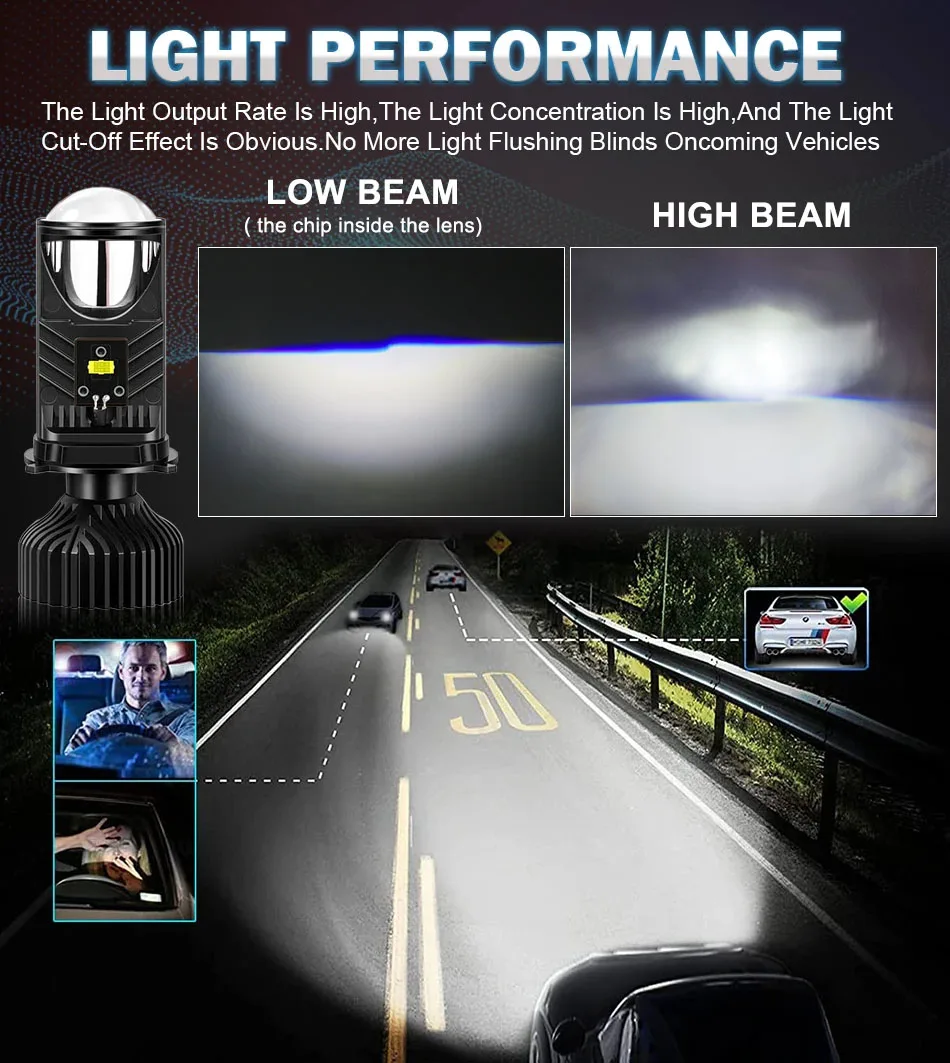 H4 LED 프로젝터 렌즈 헤드 라이트 자동차 LED 헤드 라이트 Canbus 6000K Hi/Lo 빔 전구 터보 팬 22000LM 90W 자동차/오토바이 12V