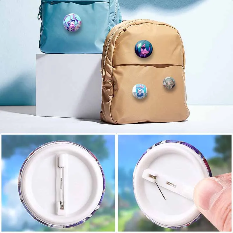 Kawaii 가상 가수 Mik 둥근 모양 배지 스냅인 만화 브로치 애니메이션 프로젝트 Sekai 옷깃 핀 가방 액세서리 어린이를위한 선물