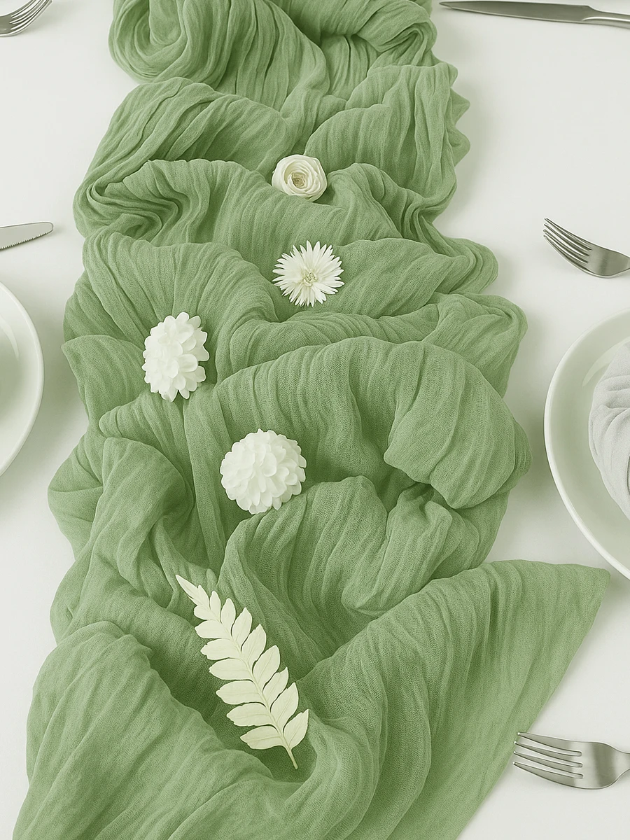 세이지 그린 세미 쉬어 거즈 테이블 러너 빈티지 컨트리 소박한 웨딩 생일 크리스마스 장식 홈 테이블 커버