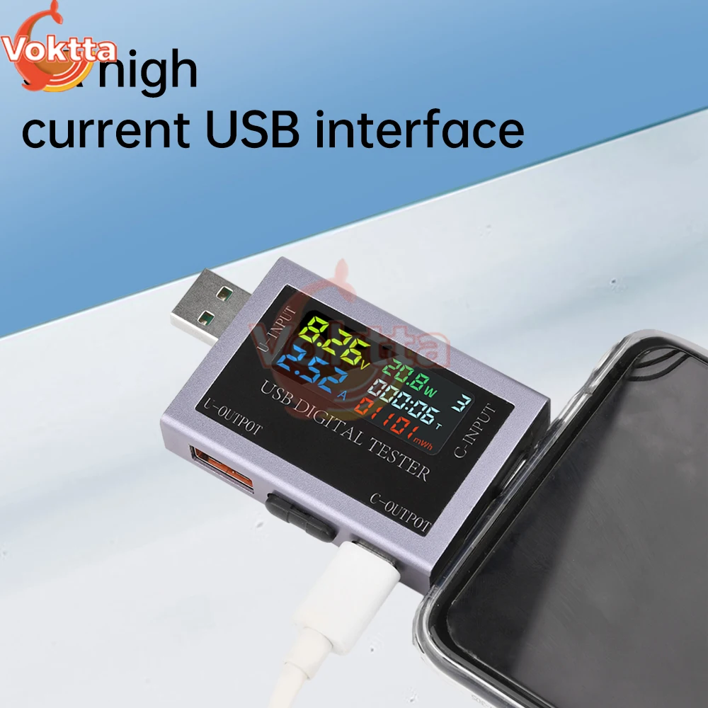 듀얼 USB Type-C 테스터 DC 4.5-50V 0-8A 다기능 디지털 디스플레이 전압 전류계 전력계 보조베터리 충전 테스터